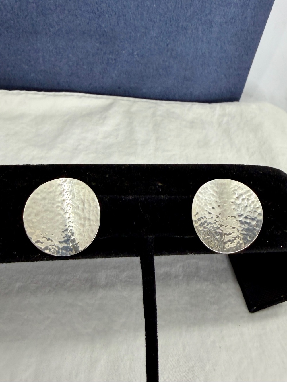 JAMES AVERY Sterling Silver Round Circle Hammered Wavy Disc Earrings; RETIRED